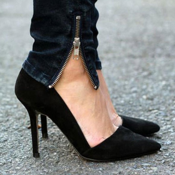 black suede court shoes
